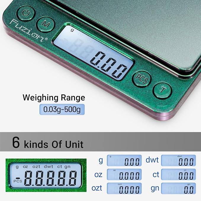 Fuzion Digital Scale .01 Gram Accuracy, 500g Mini Food Scales for Small Jewelry, Gold, Herb, Spice - Weight Gram and Oz