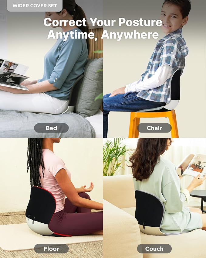curble Wider – Ergonomic Desk Chair Seat Cushion, Everyday Passive Posture Trainer for Work from Home, Office & Car, Breathable Lumbar Support (Black)