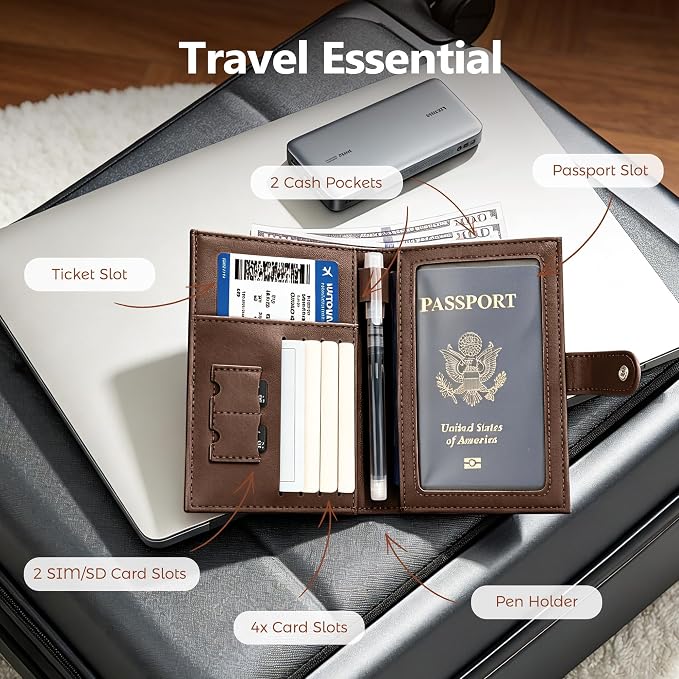 Veki Passport Holder for Travel, RFID Blocking Passport Cover, Dark Brown | Passport Wallet, RFID Blocking, PU Leather, Durable Passport Case with Card Holder, Pen Slot, Travel Essentials for Women Men