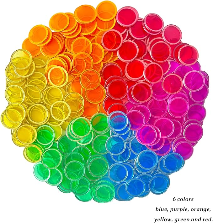 SEETOOOGAMES Magnetic Bingo Chips Tokens - 600 Pieces 6 Color Transparent Magnetic Chips for Classroom - 19mm Mixed Color