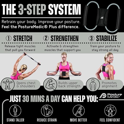PostureMedic Plus Strength Dynamic Posture Corrector for Athletes – High Resistance Training System for Performance & Recovery – Professional Grade Posture Trainer for Men & Women - Size L (Silver)