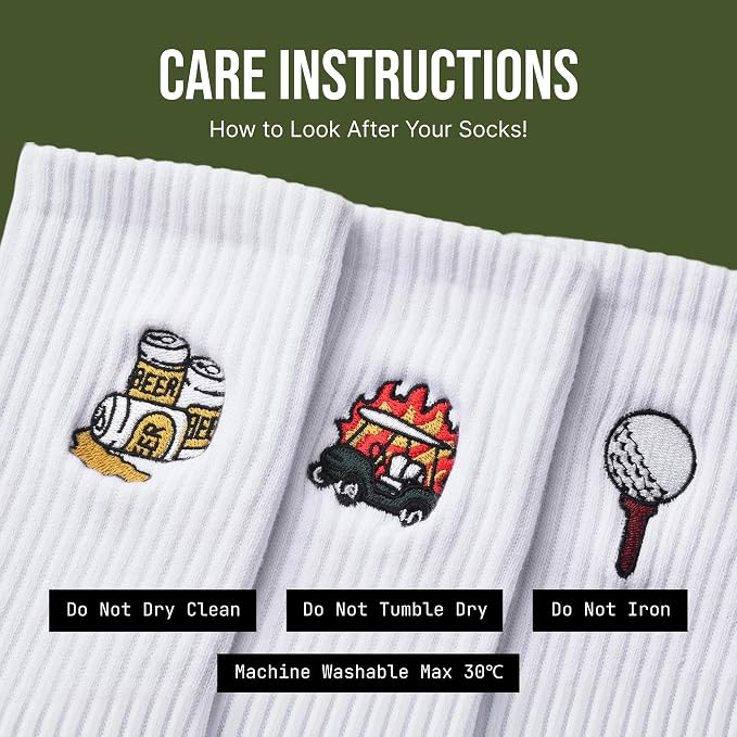 Shanker Golf Socks - Golf Trip Essentials White Socks – 3 Pack, Size 8-13 - Funny White Socks for Men – Perfect Golf Accessories – Funny Golf Gift - Dad, Husband, Boyfriend, Fathers Day