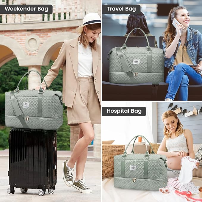 LOVEVOOK Travel Duffle Bag,Weekender Bags for Women with Shoe Compartment，Carry on Overnight Bag with Toiletry Bag,Gym Duffel Bag with Wet Pocket, Hospital Bags for Labor and Delivery
