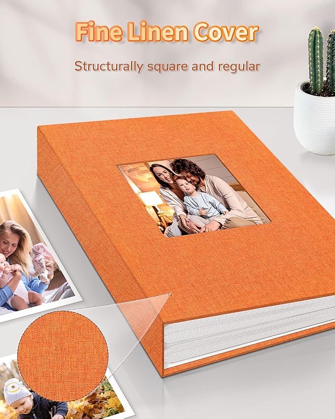 Artfeel Photo Album 4x6 with 100 Pockets,Slip-in Picture Albums,Linen Cover Memory Book with Front Window,White Page Vertical Photo Book for Wedding,Family,Anniversare,Baby,Vacation