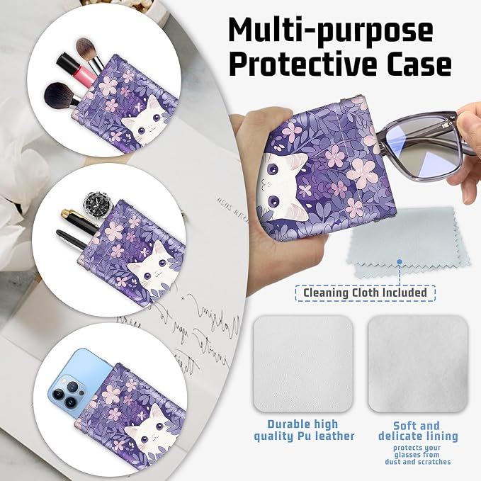 Soft Sunglasses Eyeglass Glasses Case,7x3.5inch Portable PU Leather Squeeze Top Holder Bag Pouch for Women Men