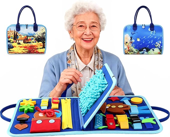 Fidget Blanket for Adults with Dementia, Busy Blanket for Dementia Patients, Dementia Sensory Toy with Alzheimers Dementia for Seniors, Fine Motor Activities, Therapist Toys