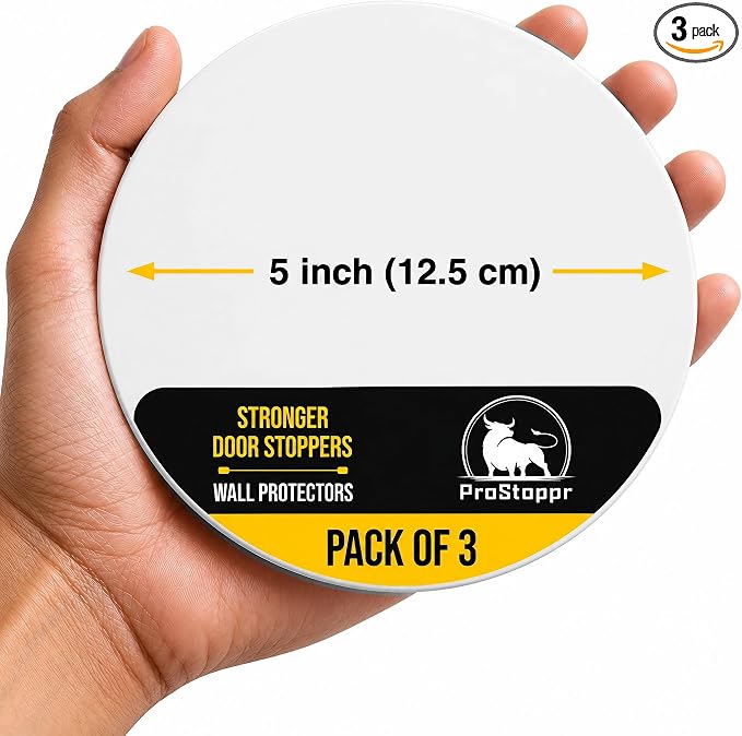 Door Stoppers X-Large 5" (3 Pack) - Door Stoppers for Wall with Strong Back Adhesive - Quiet and Shock Absorbent Silicone Wall Protectors from Door Knobs - Protects Every Surface - White