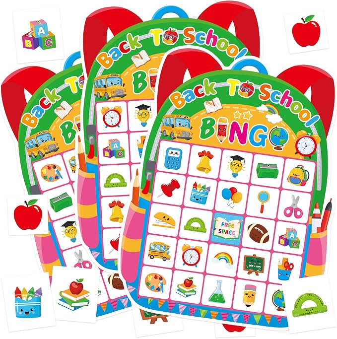 24 Player Back to School Bingo Game Cards for Group Activities Party Supplies