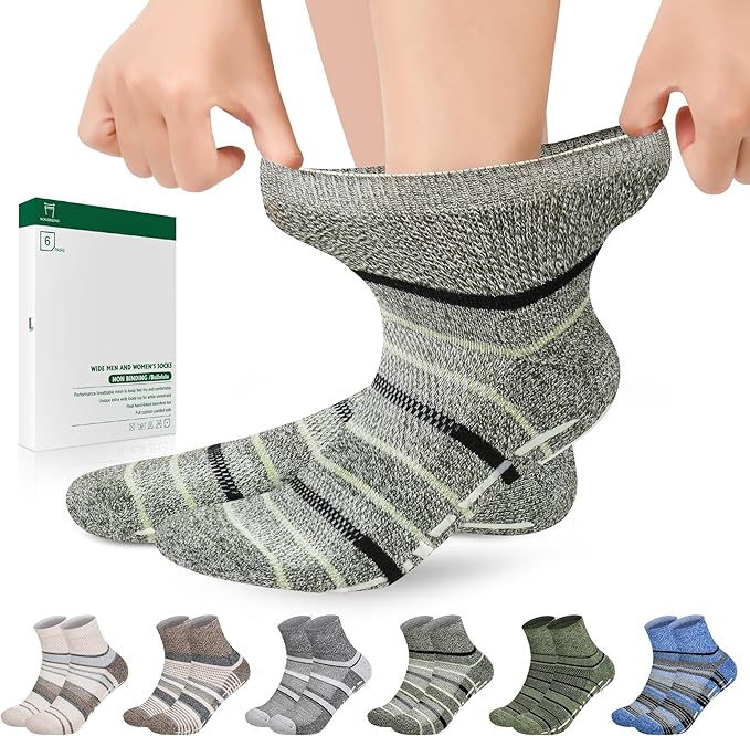 Bulinlulu Bamboo Viscose Diabetic Socks with Grippers for Men Women -6 Pairs Non Binding Ankle Slipper Socks Size 6-9 9-12