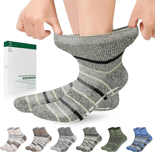 Bulinlulu Bamboo Viscose Diabetic Socks with Grippers for Men Women -6 Pairs Non Binding Ankle Slipper Socks Size 6-9 9-12