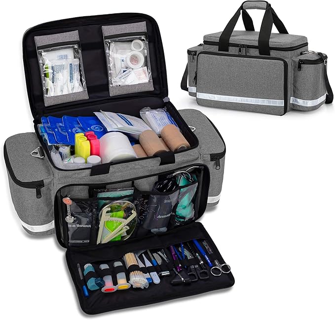 Trunab Trauma Bag with Dividers, EMT First Aid Pouch Medical Bag Empty,Grey | No-Scratch Bottom, Ideal for EMS/Paramedics, Empty Bag for Customizable Layout