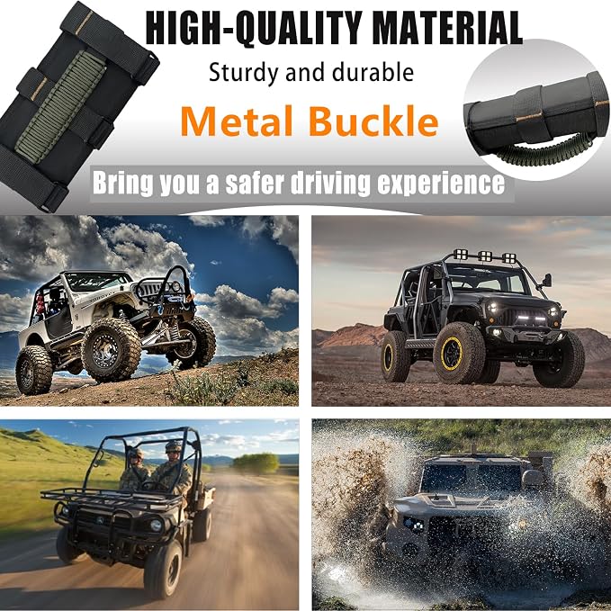4 Pack Paraocrd Roll Bar Grab Handles for Jeep Wrangler Accessories | CJ YJ TJ JK JL LJ JLU JKU Sahara Freedom Rubicon, Gladiator JT (1955-2023 Modle), Upgrade Strong Metal Buckle, Non-Deformable
