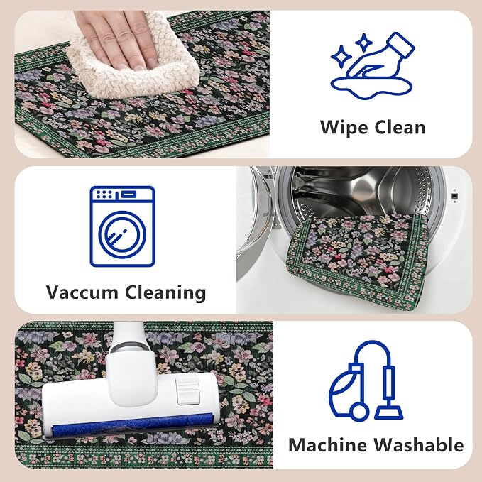 Vintage Floral Stair Treads Non Slip Carpet Stair Treads for Wooden Steps Indoor 15PCS 30"x8" Stair Runner Stair Mats Safety Staircase Step Treads for Elders Kids Dogs Dark Green