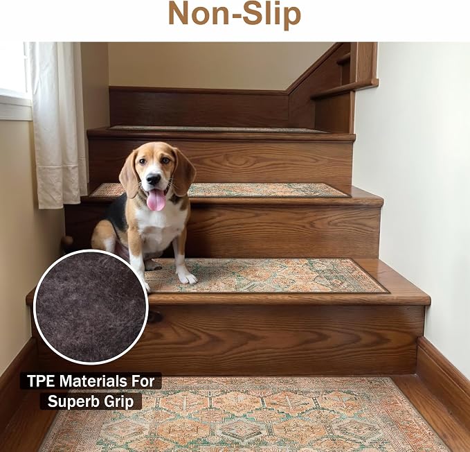 SARBEN 30"x30" Non Slip Stair Treads for Wooden Steps 1 Pack,Cedarwood Sage | Peel and Stick Carpet Stair Runner with TPE Adhesive Backing, Carpet for Added Safety, Pet and Senior Friendly