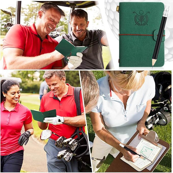 Yexiya Golf Scorecard Book with Pencil, Leather Golf Journal Scorecard Holder Accessories Notebook Log Pocket Score Cart Book Gift for Men Golfers, Sports and Outdoor Club Accessories