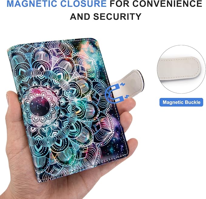 Passport Holder for Travel Essentials, RFID Blocking Passport Wallet Cover with Magnetic Closure, Passport Book Holders for Women and Men (Mandala in the Galaxy)