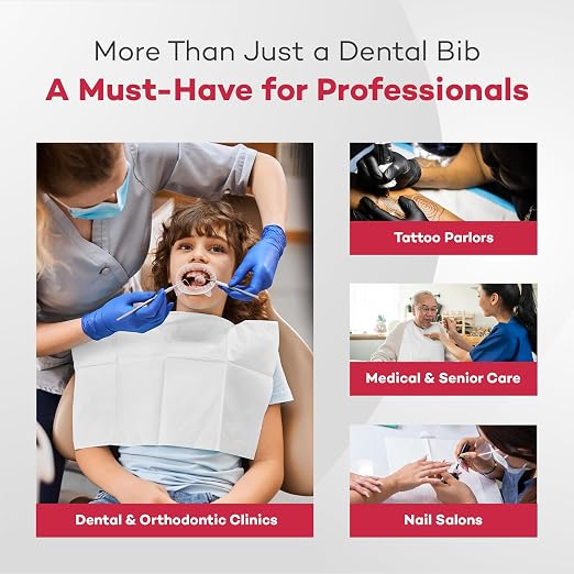 Dealmed Disposable 13.5" x 18" Dental Bibs, 2-Ply Tissue/Poly, Bulk Tattoo Bibs, Great for First Aid Kits and Medical Facilities (Black, Pack of 125)