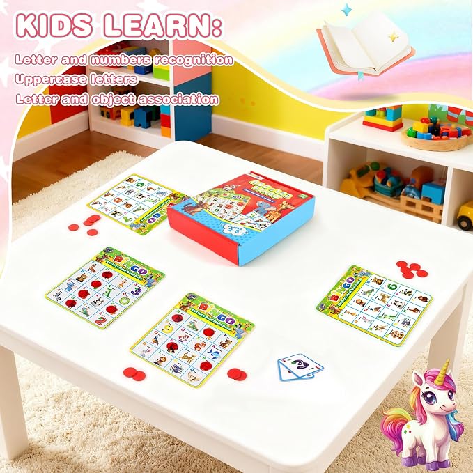 Alphabet and Number Bingo Game for Kids 3-6, ABC and 123 Bingo Board Game for Toddler 4-8, Alphabet Learning Toys for Kids, Preschool Learning Activities, Family Matching Games