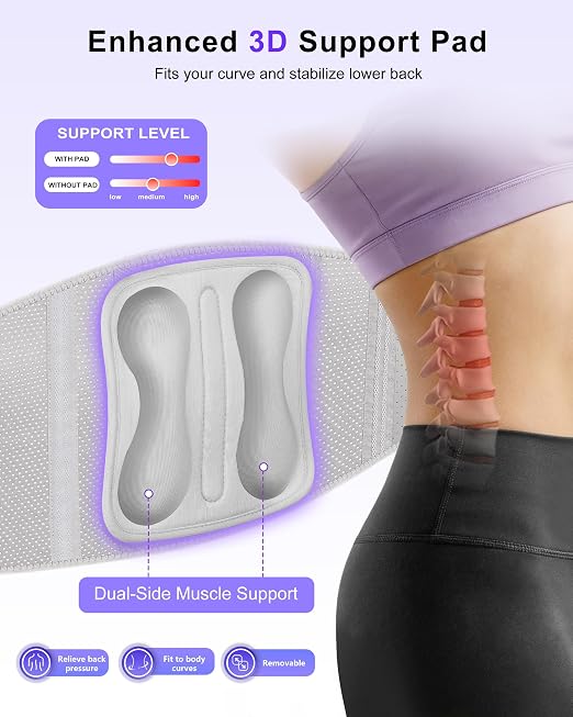 Dual X-Back Brace for Lower Back Pain Relief with Bionic Support System, 8X Powerful Lumbar Support Belt for Men Women, Back Support Belt with 3D Pad, Breathable Back Support Brace with Adjustable Strap for Sciatica,Gray Purple,X-Large(Waist:42.9-49.2 ...