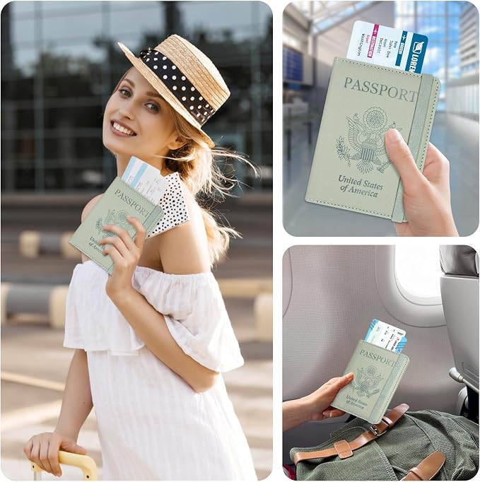 ACdream RFID BLOCKING Passport Holder Travel Wallet - Premium PU Leather Cover Passport Book with Card Holder, Pen Holder, Keep Organization, and Travel Essentials for Women and Men, Agave Green