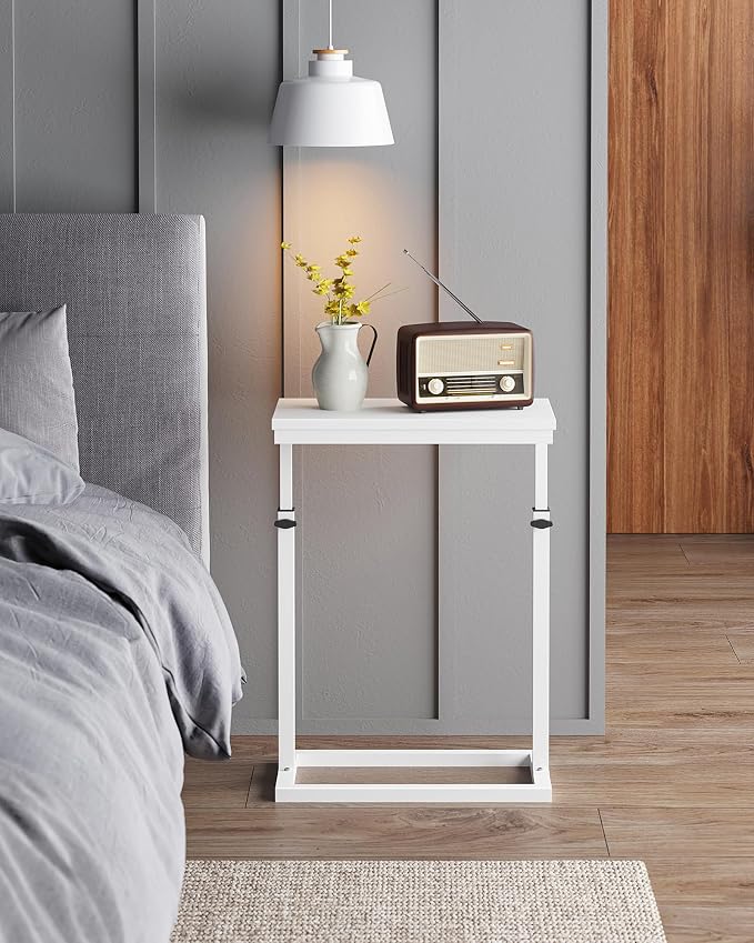 TUTOTAK End Table, Side Table, Tall Couch Table, Sofa Table | for living Room, Bedroom, White TB01BW083