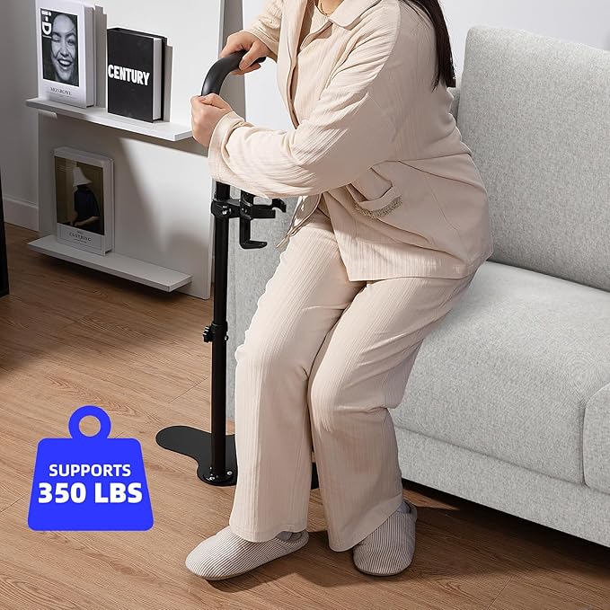 Black Alloy Steel Adjustable Height Chair Lift Assist with Cup Holder, Prevents Falls, 350 lbs Capacity, 5 Position Height Adjustability, Ideal for Elderly, Disabled, Handicap