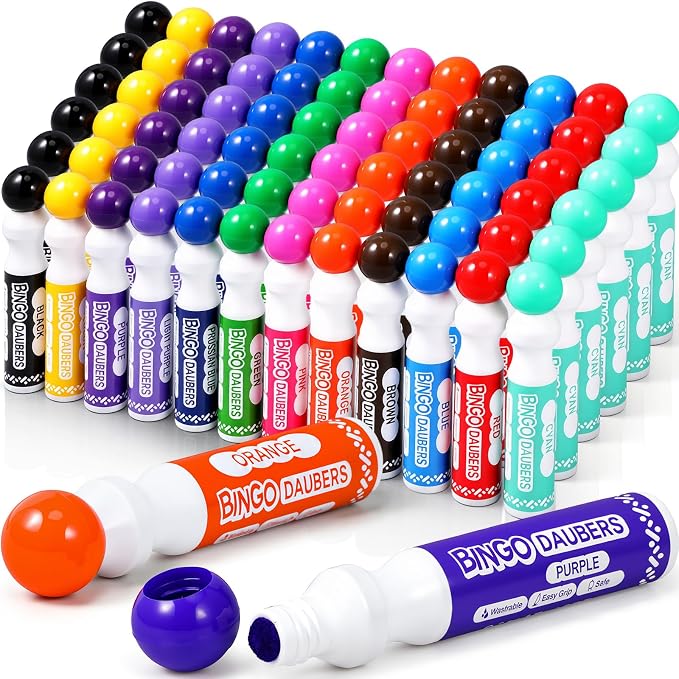 Crtiin 72 Pack Mixed Colors Set of Bingo Daubers Bingo Dabbers Dot Markers Bulk Paint Dotters Craft Ideal for Art and Crafts Painting Supplies Drawing Coloring Class Pre School Adult Gift (12 Colors)