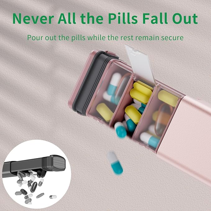 7 Day Weekly Metal Pill Organizer for Travel, Kursoaya Premium Aluminum Daily Pill Box, Cute Portable Pill Case, Large Capacity Pill Holder for Supplements, Pills, Vitamins, Medicine