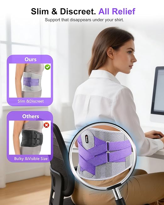 Dual X-Back Brace for Lower Back Pain Relief with Bionic Support System, 8X Powerful Lumbar Support Belt for Men Women, Back Support Belt with 3D Pad, Breathable Back Support Brace with Adjustable Strap for Sciatica,Gray Purple,XX-Large(Waist:49.2-55.1...