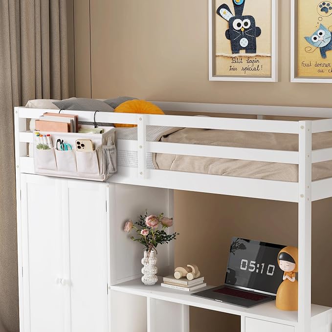 Bedside Caddy Storage Organizer for Bed Rails, Bed Caddy with 6 Pockets | Bedside Organizer with Fixed Straps and Hooks, Mattress Supported Versatile for Home, Dorm, Bunk, Hospital and Crib Bed