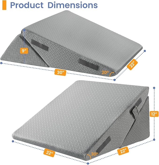 Sasttie Wedge Pillow for After Surgery, Adjustable Bed Wedge Pillow Headboard for Acid Reflux, Sleeping, Neck & Back Support, with Removable Cover, Dark Grey