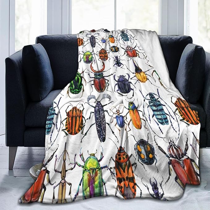 Colorful Beetle Insect Throw Blanket for Kids & Bug Lovers - Super Soft Flannel Blankets, Cozy Fleece Blanket for Boys & Girls, Lightweight Warm Gift for Toddlers & Children - 40"x50" All Seasons