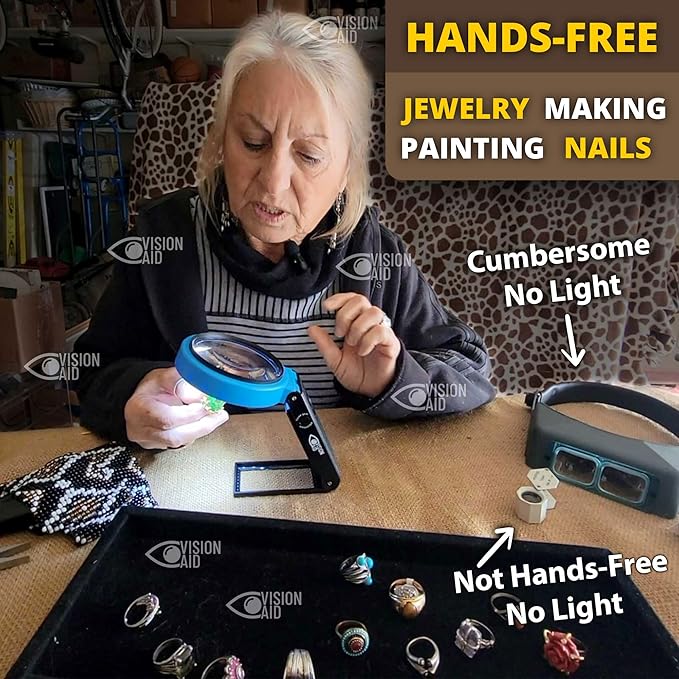 Vision Aid 30x Hands-Free Magnifier with Ultra Bright 36 LED Lights and Case - 40x Loupe Magnifying Glass with Stand for Reading Jewelry Coins Watch Hobby Crafts Close Work