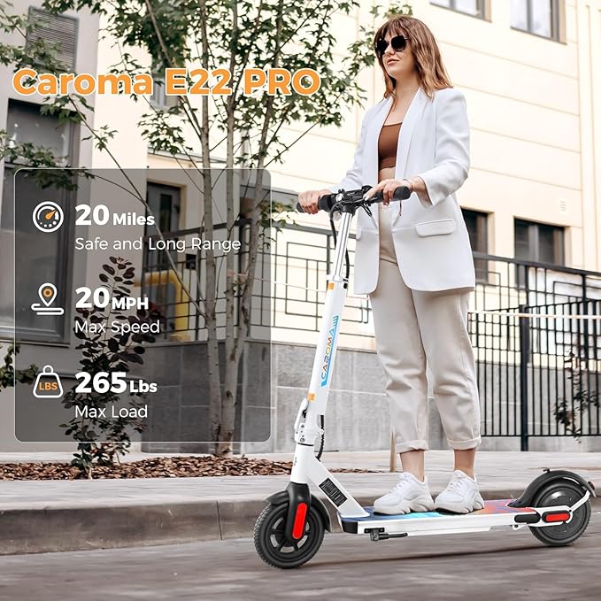 Caroma Electric Scooter with Seat Option,500/350W Motor Up to 25/20 Miles Range & 25/20 MPH Speed,9" Tires,Adjustable Electric Scooter for Adults,Foldable Commuting
