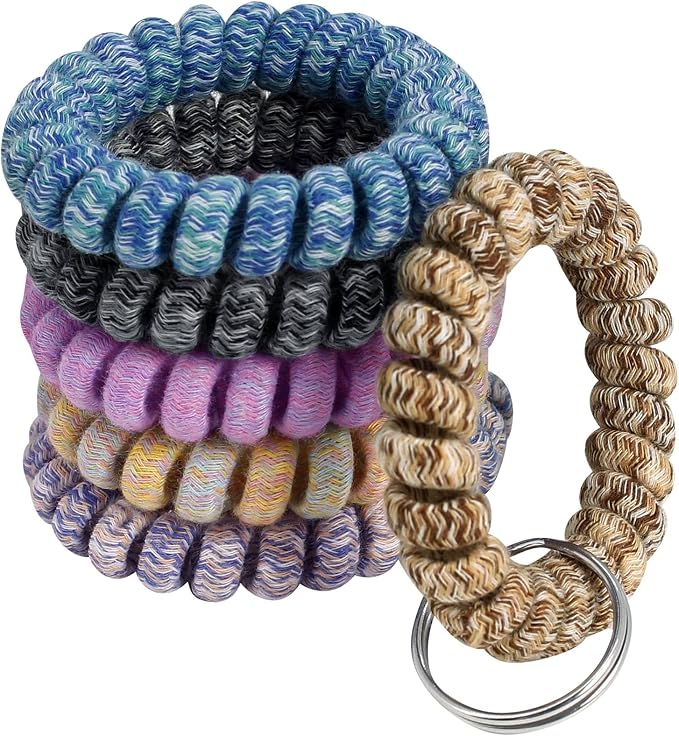 BIHRTC Pack of 6 Keychain Bracelet Wristlet Wrist Key Chain Holder Spring | Wristband Flexible Spiral Wrist Coil Spring Stretchable Spiral Key Rings for Gym Pool ID Badge Sports