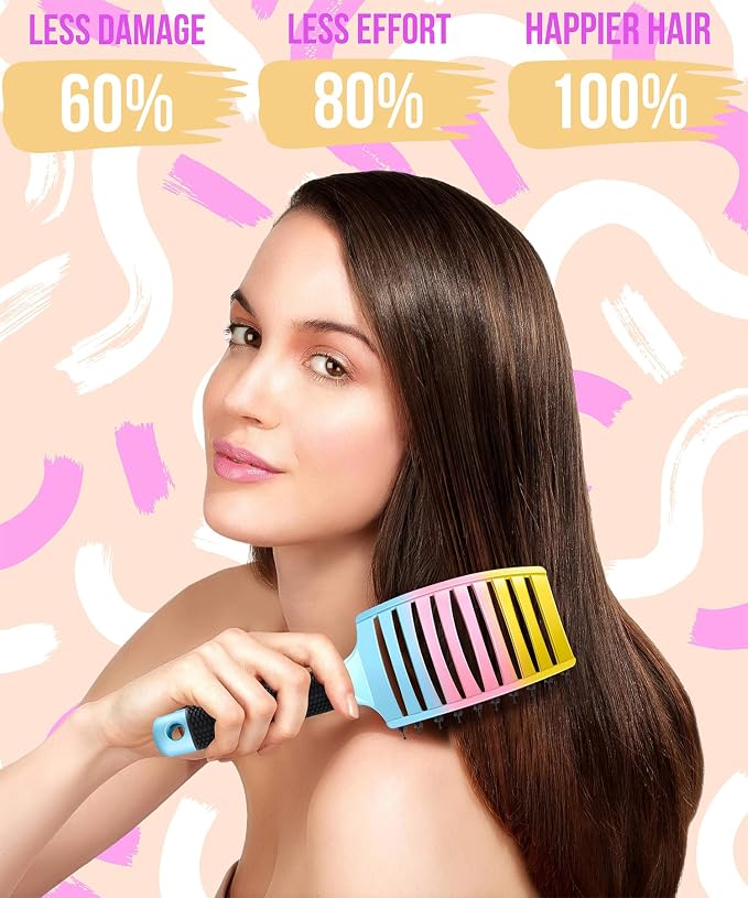 Detangling Brush for Women & Kids, Wet & Dry Hair, All Hair Types | Less pulling & breakage, Boar bristles tame frizz & add shine, Vents for faster blow-drying, Lightweight 4 oz, Non-slip grip
