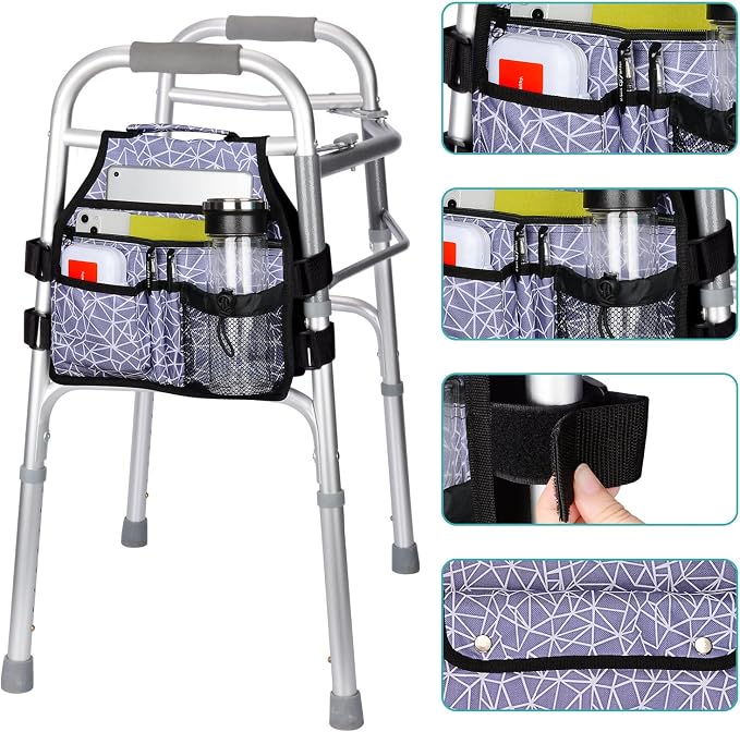 supregear Side Walker Bag, Walker Accessories Bag w/Cup Holder, Folding Walker Basket Waterproof Walker Organizer Caddy Pouch for Most Walker with Side Bar for Seniors, Elderly, Double Sided