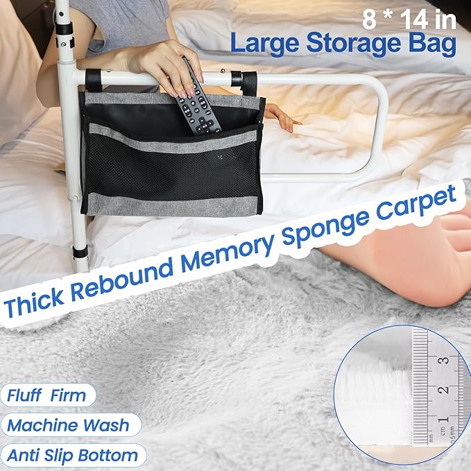 Bed Step Stool for Elderly/High Bed, 360 ° Anti Fall Armrest，Support 800 lbs, 8-Level Adjustable Height, Storage Bag, Memory Sponge Carpet, USB Light, 3 4m Fixed Strap, for Bed Height Below 40″