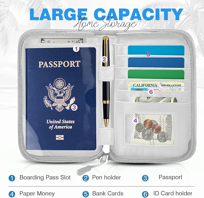 Single Passport Holder for Travel, RFID Travel Document Organizer for Women Waterproof Passport Wallet Men Portable Case for Cards, Boarding Pass, ID, Money, Tickets with Zipper