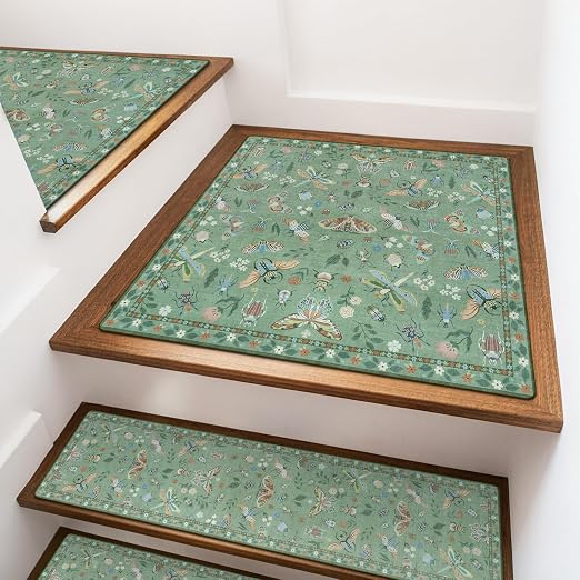 OJIA Stair Treads Non-Slip Stair Runner for Wooden Step 31"x31" Landing Mat | Square Capet Stair Treads Rubber Stair Runner Anti-Slip Stair Matching Mat Stair Rugs Carpet for Stairs Green
