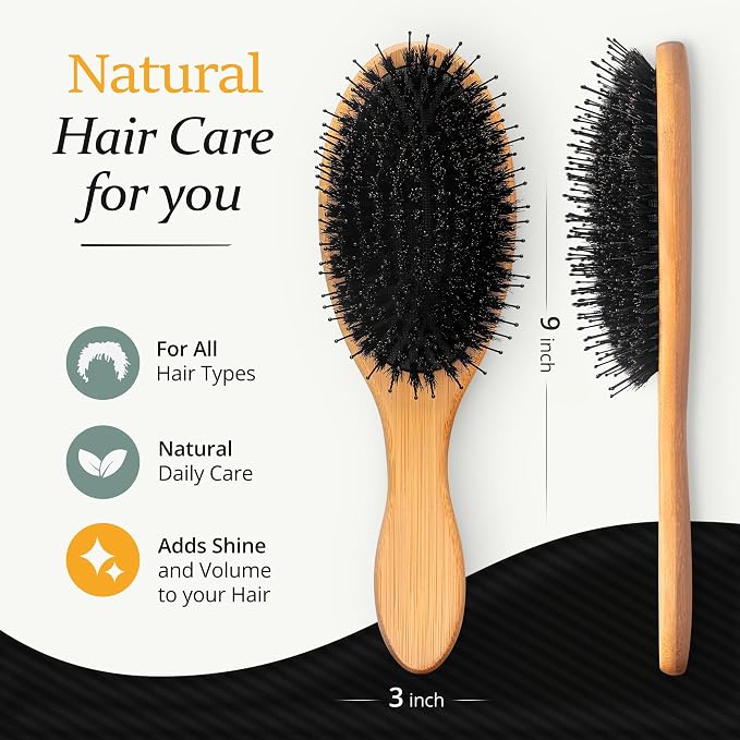 Belula Men's Hair Grooming Set, Boar Bristle and Nylon Pin Brush, Comb, Bag | Boar bristle brush, nylon pin brush, wooden comb, 2 palm brushes, travel bag, 5 piece set, massages scalp, boosts shine