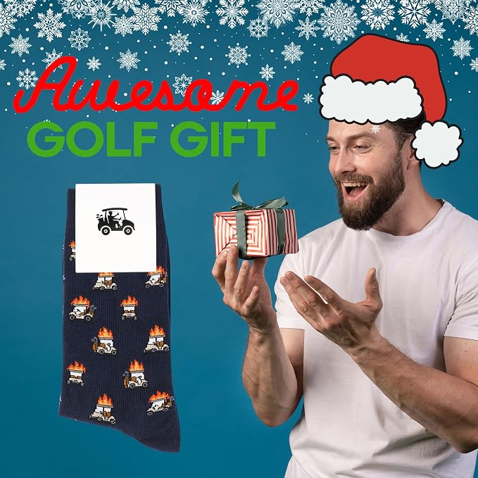 ZEETY Golf Socks – Funny Cart on Fire Novelty Socks, Golf Accessories and Gifts for Men and Women, 1 Pair per Pack, Size 9-13