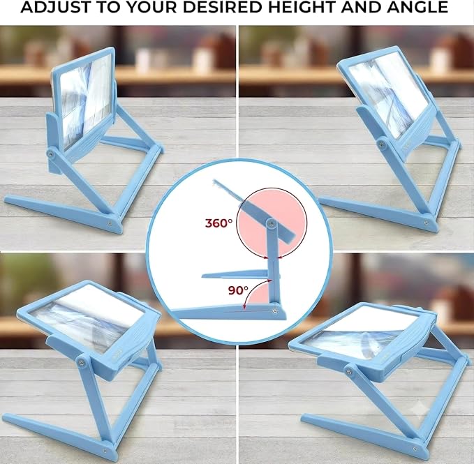 MAGNIPROS 5X Rechargeable LED Page Magnifier with Foldable Stand, Hands-Free Lighted Magnifier with 3 Color Modes, Anti-Glare Lens for Reading Small Print, Low Vision, Seniors, Crafts