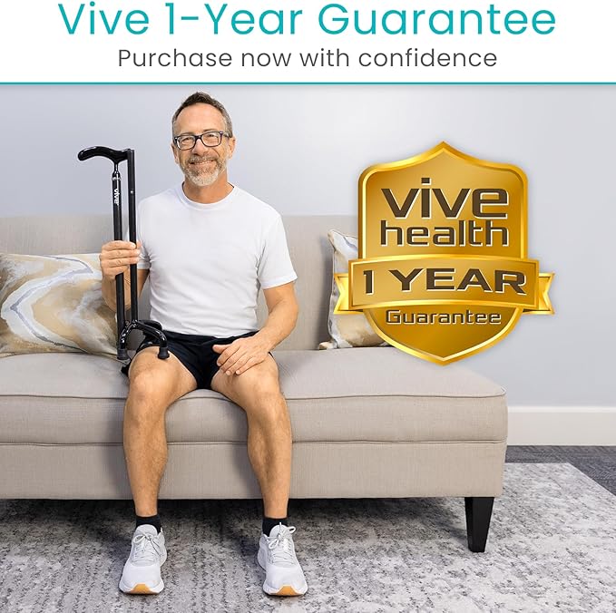 Vive Ultra-Lightweight Quad Cane - Carbon Fiber Walking Stick for Men & Women - Adjustable Ergonomic Grip Handle - Nonslip 4 Prong Rubber Tips for Right, Left Stability Support - Mobility Travel Aid