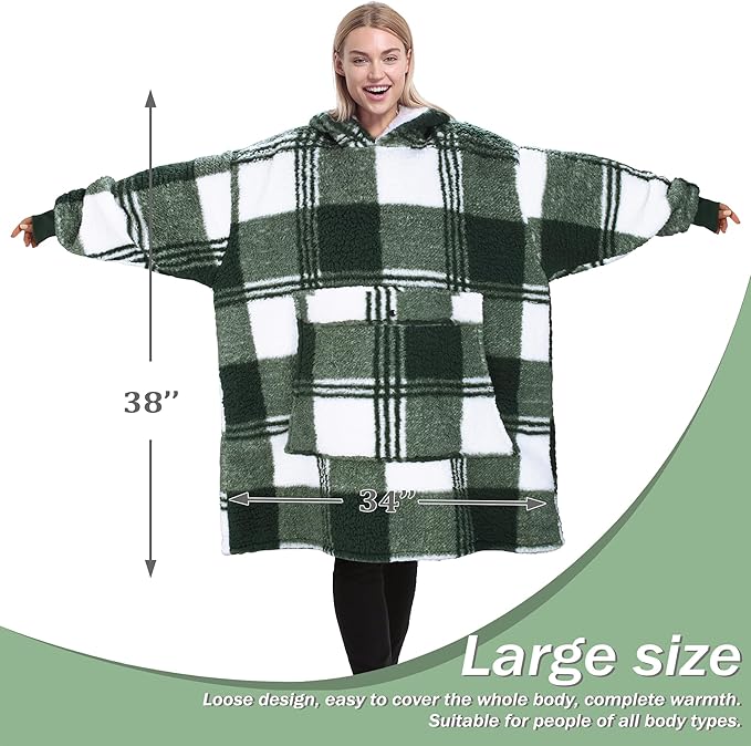 Catalonia Oversized Blanket Hoodie Sweatshirt, Wearable Sherpa Lounging Pullover for Adults Women Men
