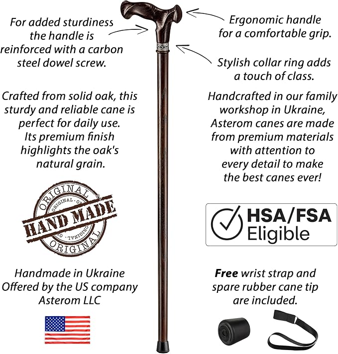 Asterom Handcrafted Canes for Men - Ergonomic, Stylish, Wooden Walking Cane for Men, Cool Walking Sticks for Seniors