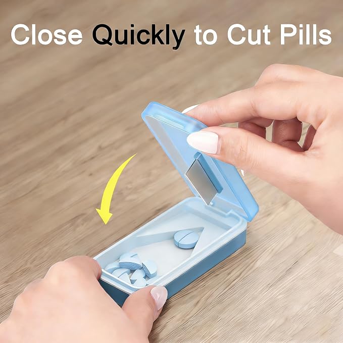 BUG HULL Pill Cutter with Removable Silicone Liner, Sleek Pill Splitter, Pill Cutter Splitter for Small and Tiny Pills, Pill Cutters for Small or Large Pills Professional- Blue