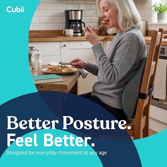 Cubii Cushii V2 Back Support Cushion for Back and Lower Back Pain Relief Universal Fit for Desk, Office, Kitchen Chairs, Couch Cushions with Advanced Lumbar Support