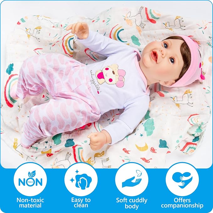 Assistex Reborn Baby Doll - 22" Lifelike Therapy Doll for Seniors with Dementia - Weighted, Soft Body, Realistic Newborn for Nursing Homes for Comfort and Relief - Gift for Elderly with Picture Book