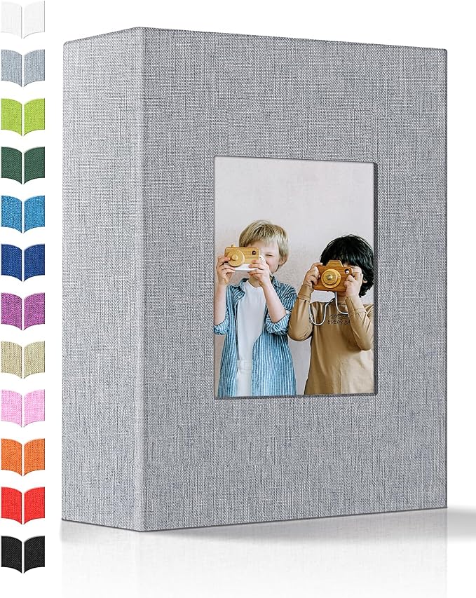 Artfeel Photo Album 4x6 with 100 Pockets,Slip-in Picture Albums,Linen Cover Memory Book with Front Window,White Page Vertical Photo Book for Wedding,Family,Anniversare,Baby,Vacation